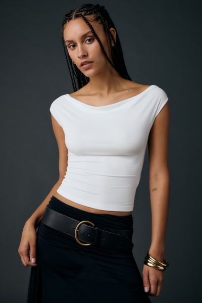 UO Kiwi Jersey Knit Scoop Tie-Back Boatneck Crop Top