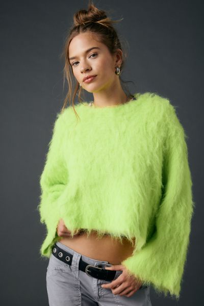 Bdg Bailey Brushed Knit Oversized Pullover Sweater In Lime White, Women's At Urban Outfitters In Green