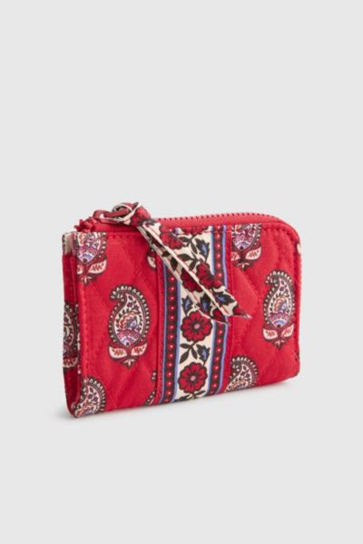Vera Bradley Quilted Cotton Zip Card Pouch In Flowering Paisley Goji Berry, Women's At Urban Outfitters In Red