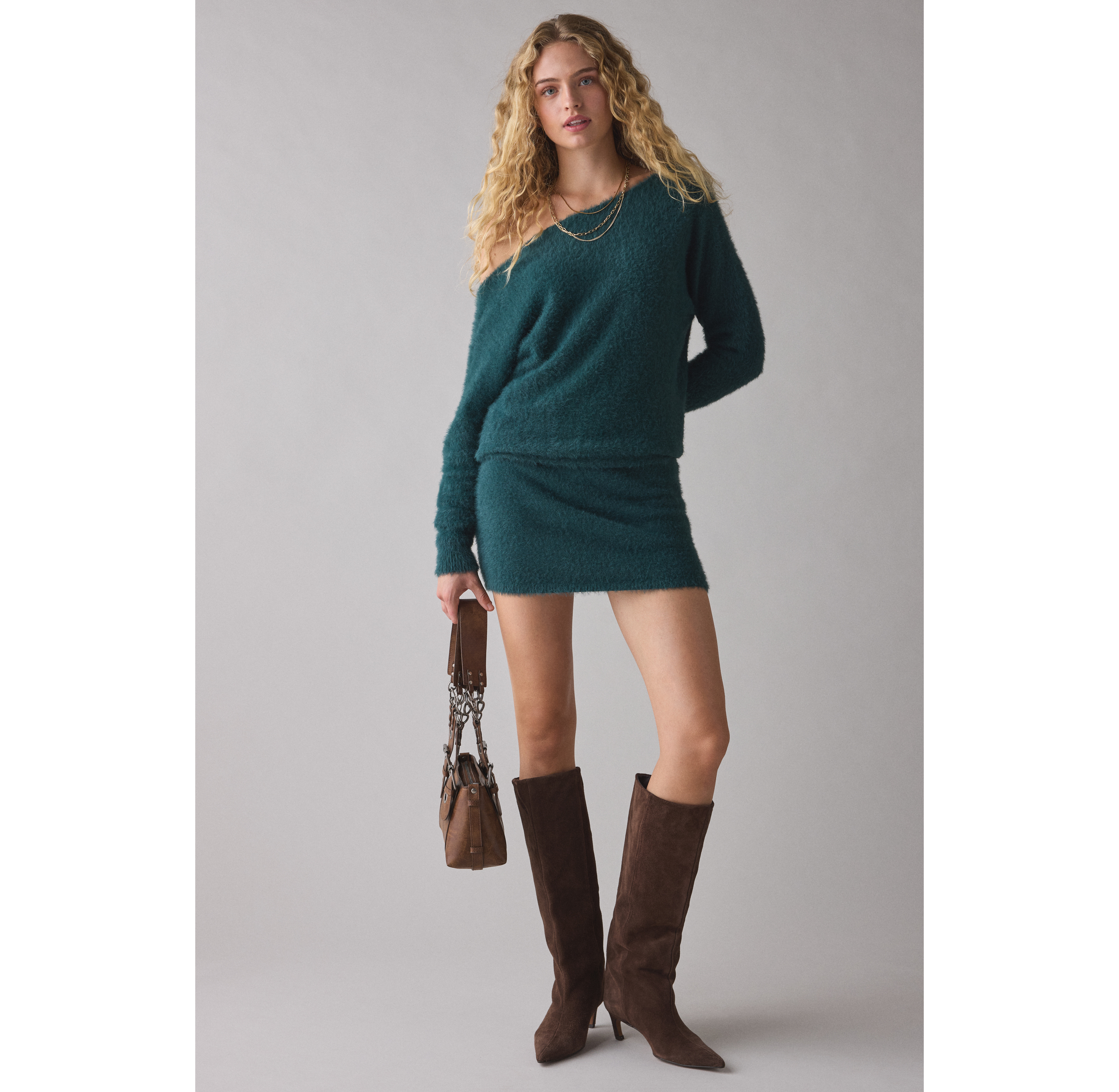 UO Swit-er Knit Off-The-Shoulder Mini Dress