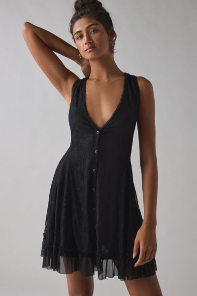 UO Sweet Nothings Reversible Button Lace Mini Dress
