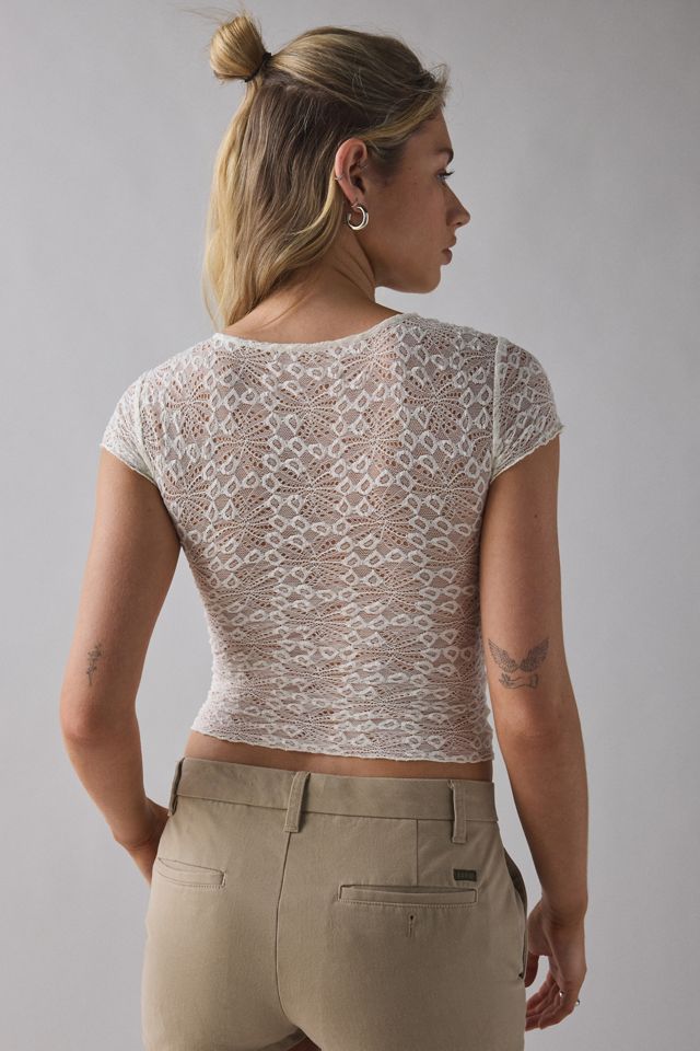 Kimchi Blue Maisie Sheer Lace Twist-Front Crop Top | Urban Outfitters