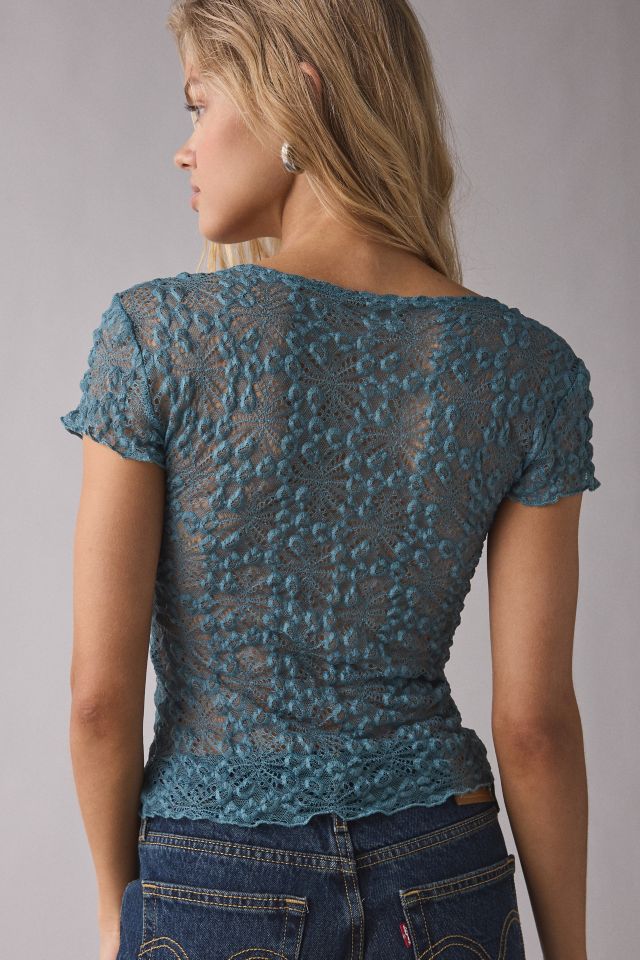 Kimchi Blue Maisie Sheer Lace Twist-Front Crop Top #3