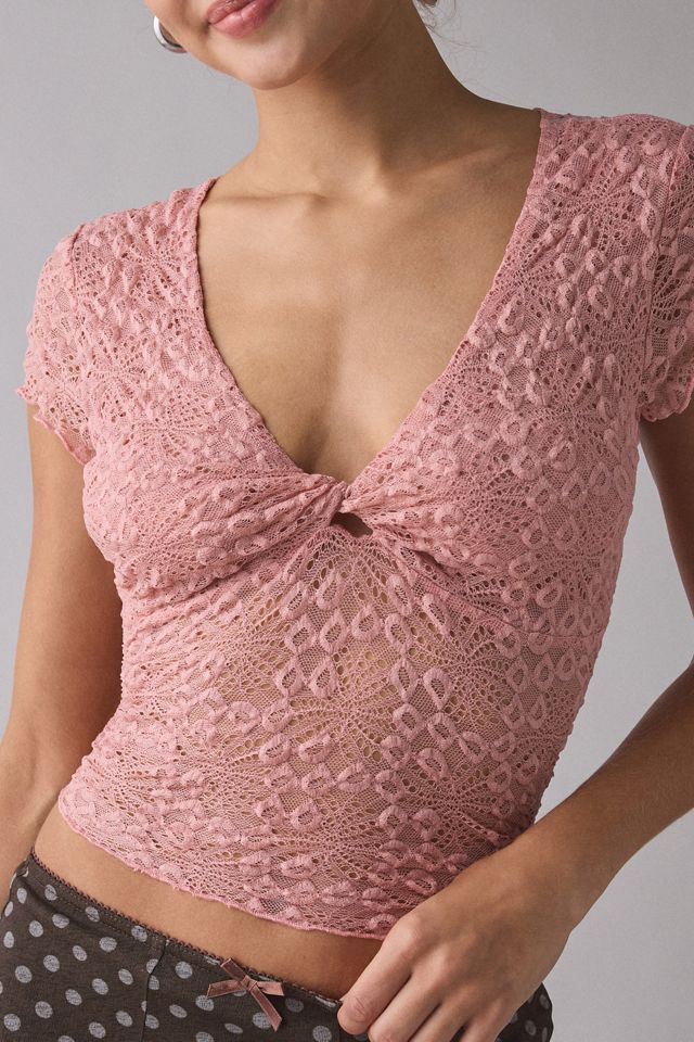 Kimchi Blue Maisie Sheer Lace Twist-Front Crop Top #1