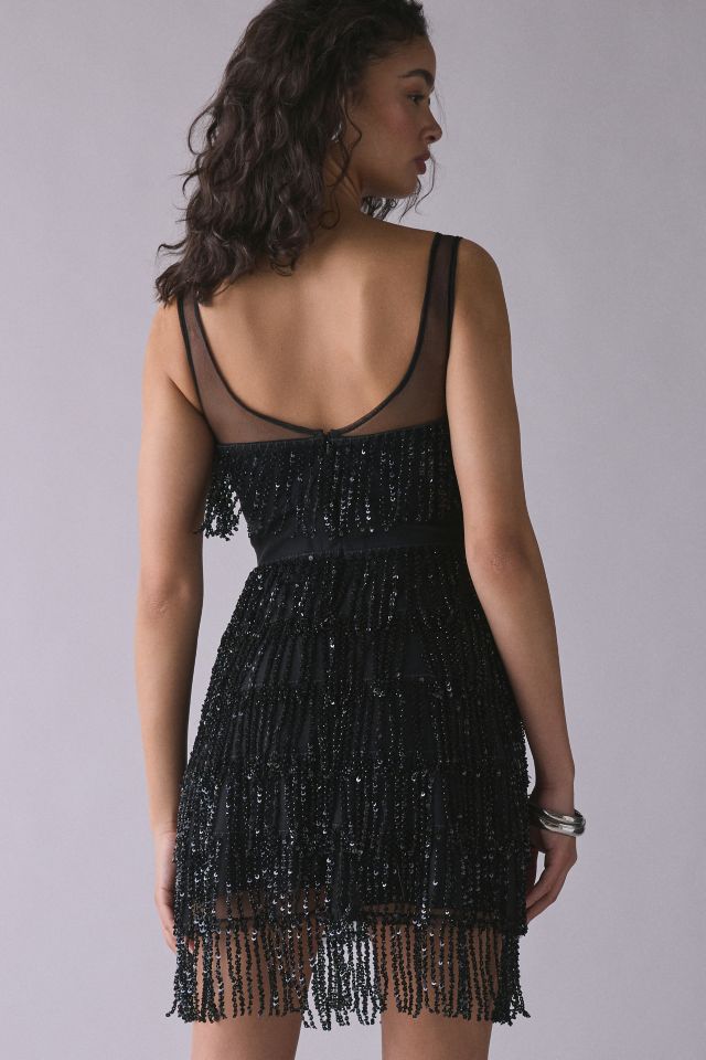 Bardot Jordana Illusion Neckline Fringe Mini Dress #3