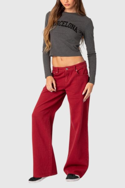 EDIKTED ROMAN LOW RISE SLOUCHY JEANS IN BURGUNDY, WOMEN'S AT URBAN OUTFITTERS 