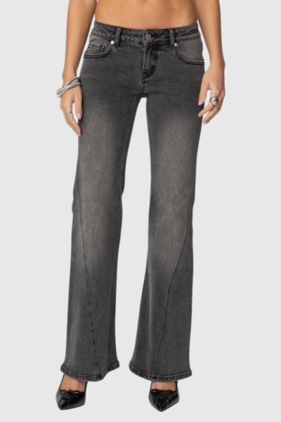 EDIKTED COLTON BOOT CUT LOW RISE JEANS IN BLACK/WASHED, WOMEN'S AT URBAN OUTFITTERS 