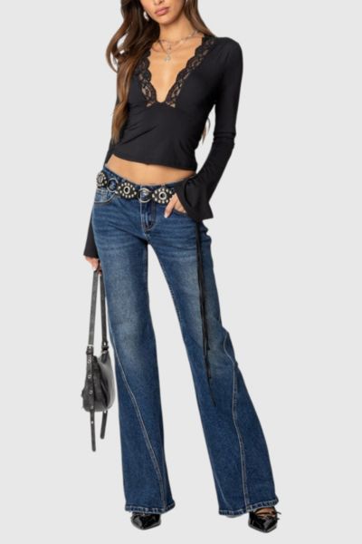 EDIKTED COLTON BOOT CUT LOW RISE JEANS IN BLUE, WOMEN'S AT URBAN OUTFITTERS 