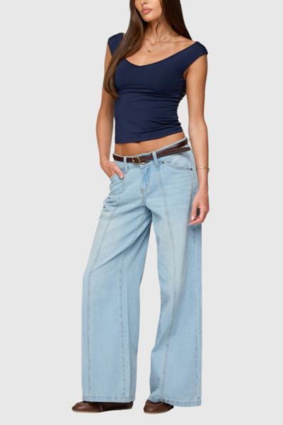 EDIKTED CHARLIE PANEL STITCH LOW RISE JEANS IN LIGHT/BLUE, WOMEN'S AT URBAN OUTFITTERS 