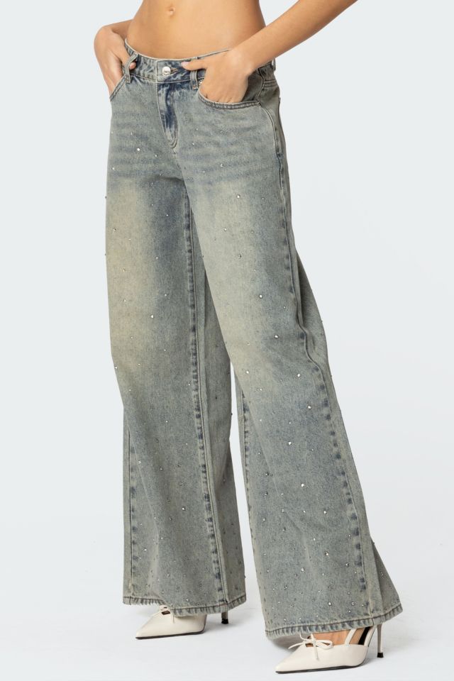 Edikted Rhinestone Low Rise Washed Jeans #4