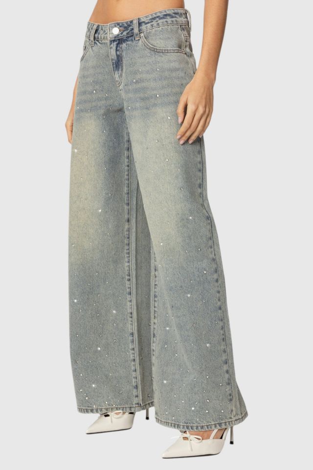 Edikted Rhinestone Low Rise Washed Jeans #2