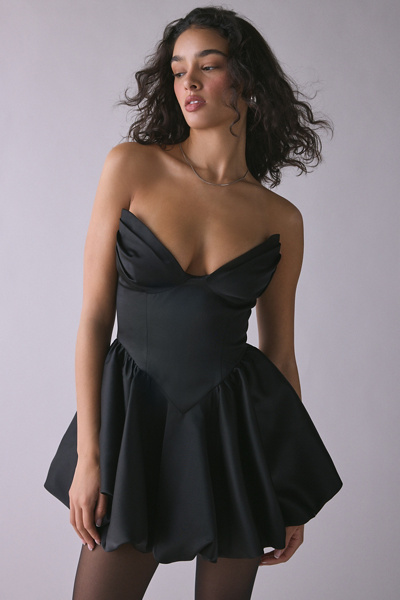 black strapless sheen corset mini dress Bardot Avella Bubble Hem and enhance your natural Color:OMPHALODES/ LB BLUE FLORAL PRINT Alhujja Court Wedding Indigo Bloom Mother of