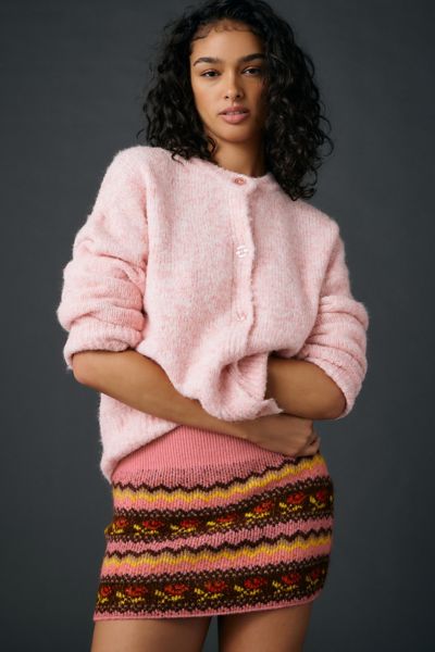 Bdg Northern Lights Fairisle Knit Micro Mini Skirt In Pink, Women's At Urban Outfitters In Pink