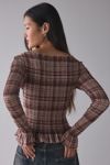 Kimchi Blue Susie Smocked Ruffle Boatneck Long Sleeve Top