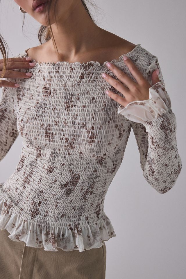 Kimchi Blue Susie Smocked Ruffle Boatneck Long Sleeve Top #3