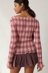 Kimchi Blue Susie Smocked Ruffle Boatneck Long Sleeve Top