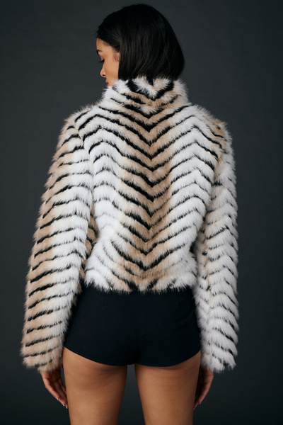 Azalea Wang Argyll Animal Print Faux Fur Coat