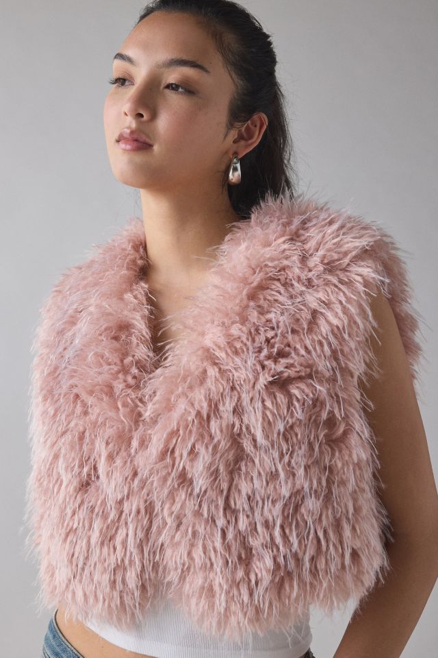 Azalea Wang Camille Cropped Blush Faux Fur Vest #1