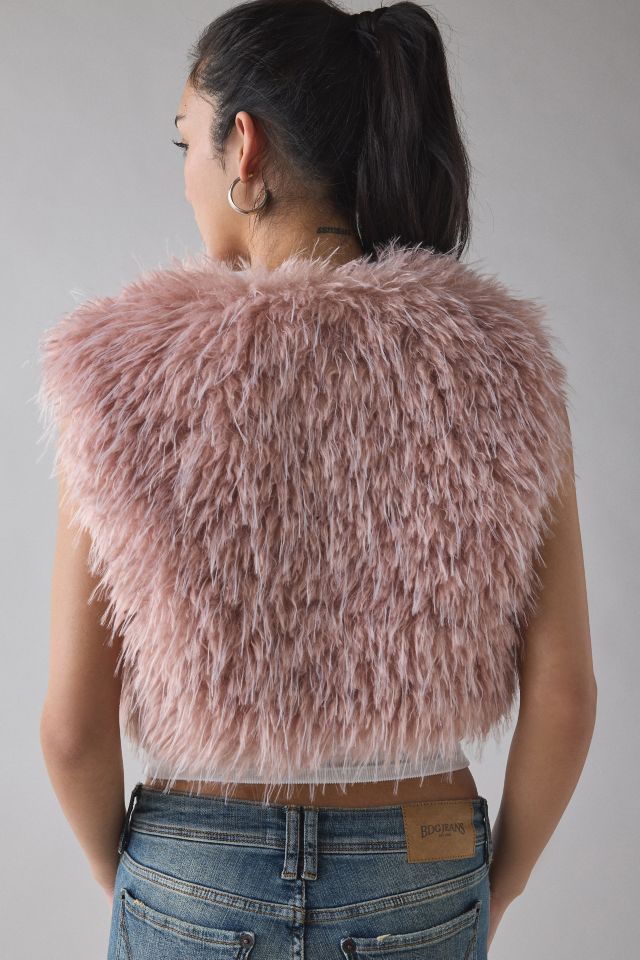 Azalea Wang Camille Cropped Blush Faux Fur Vest #3