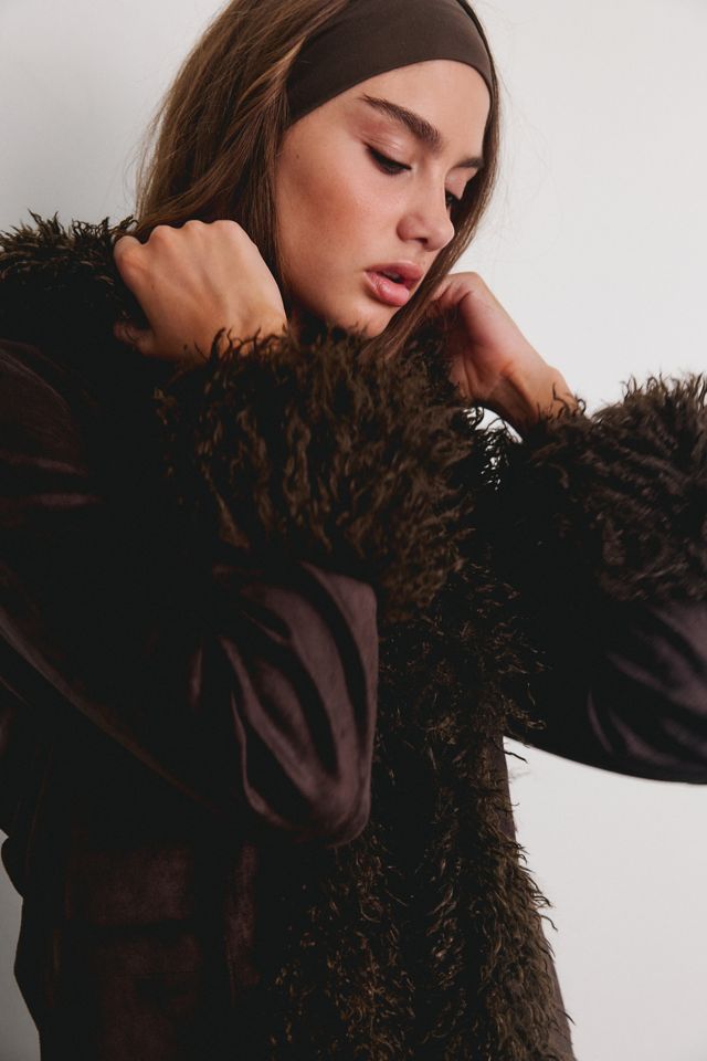 Azalea Wang Gilda Faur Fur Trim Faux Suede Jacket #1