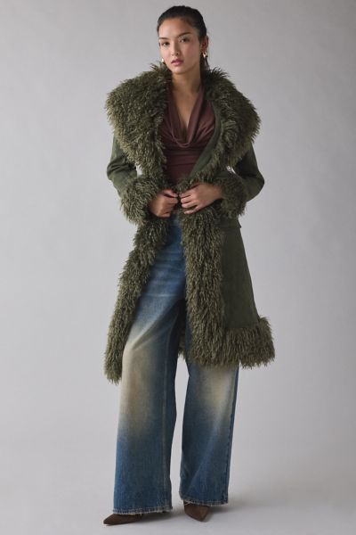 Azalea Wang Gilda Faur Fur Trim Faux Suede Jacket