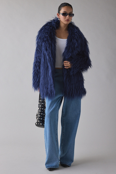 Azalea Wang Breckenridge Faux Fur Coat Jacket In Blue, Women's At Urban Outfitters