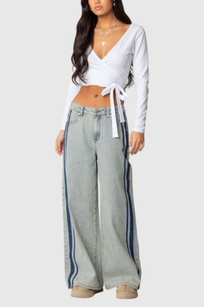 Edikted Side Stripe Washed Low Rise Jeans