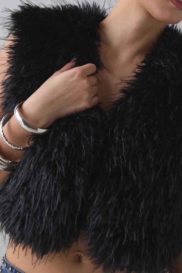 Azalea Wang Camille Cropped Black Faux Fur Vest #1
