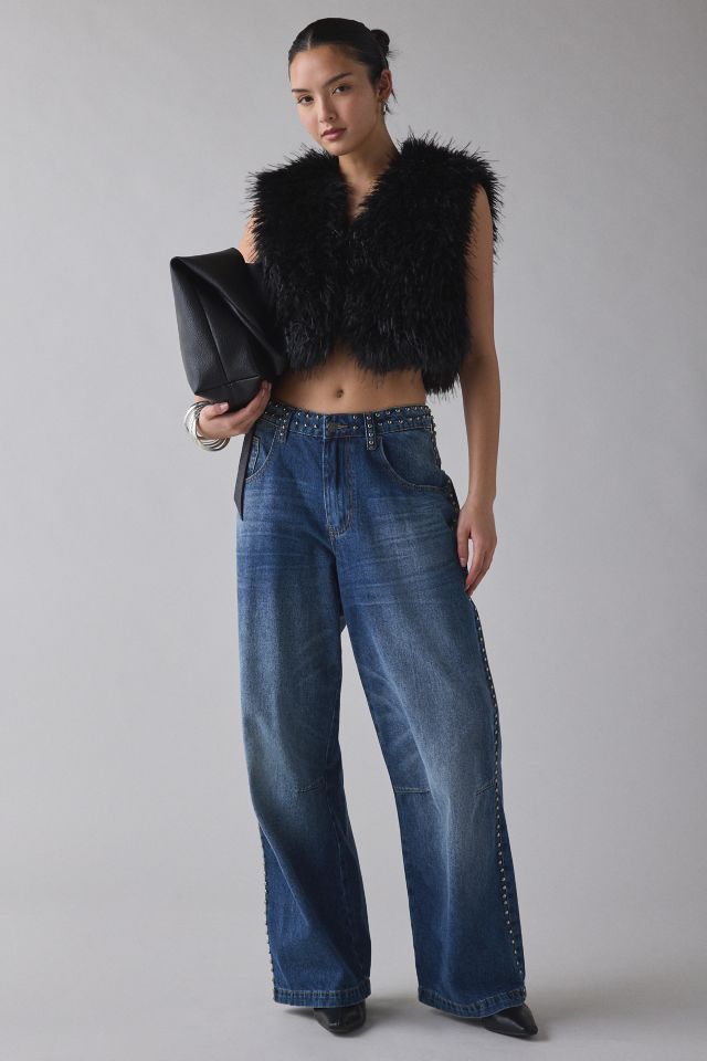 Azalea Wang Camille Cropped Black Faux Fur Vest #2