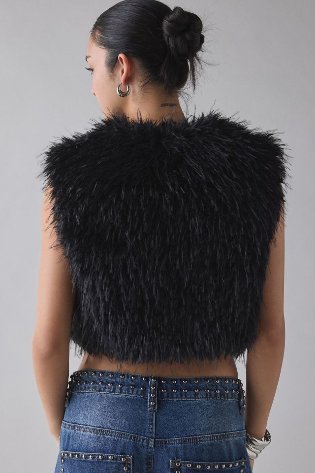 Azalea Wang Camille Cropped Black Faux Fur Vest #3