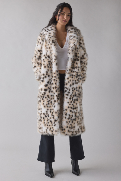 Azalea Wang Pepper Leopard Faux Fur Long Coat | Urban Outfitters