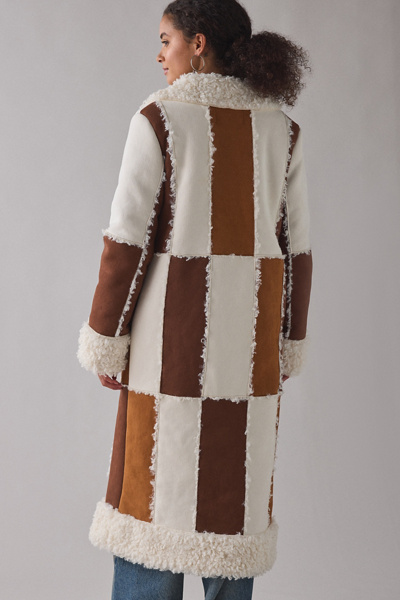 Azalea Wang Telluride Longline Patchwork Faux Fur Trim Coat