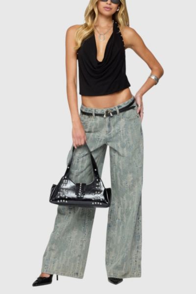 EDIKTED BLAZE DISTRESSED LOW RISE JEANS IN BLUE/WASHED, WOMEN'S AT URBAN OUTFITTERS 