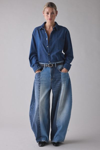 Bdg Oversized Cocoon Spliced Patchwork Jean In Two Tone Vintage Denim, Women's At Urban Outfitters In Blue