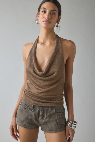 UO Thea Chainmail Mesh Cowl Neck Halter Top