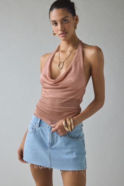 UO Thea Chainmail Mesh Cowl Neck Halter Top