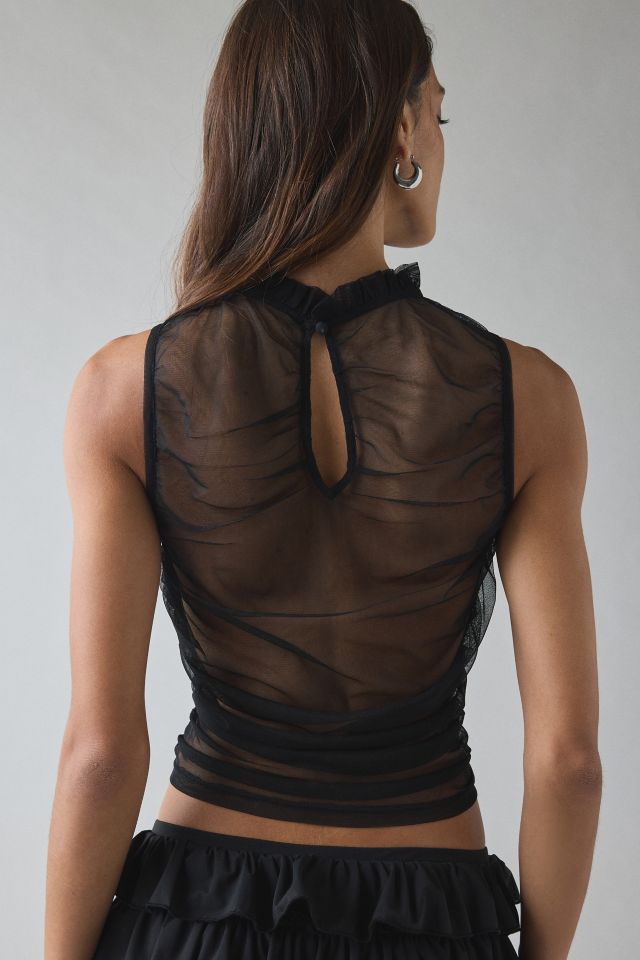UO Molly Ruched Sheer Mesh High Neck Tank Top #3