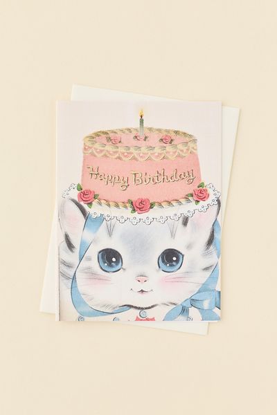 Laughing Elephant Birthday Hat Kitty Birthday Card