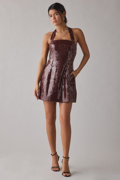 Bardot Nevelle Sequin Halter Fit-And-Flare Mini Dress