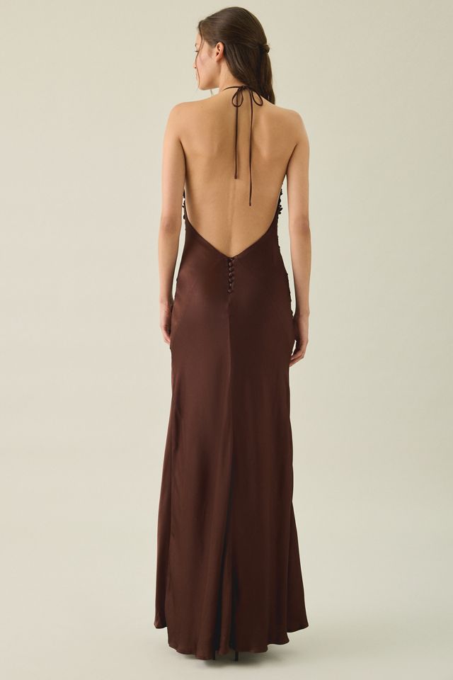 Bardot Yve Plunging Halter Sequin + Satin Slip Maxi Dress #3