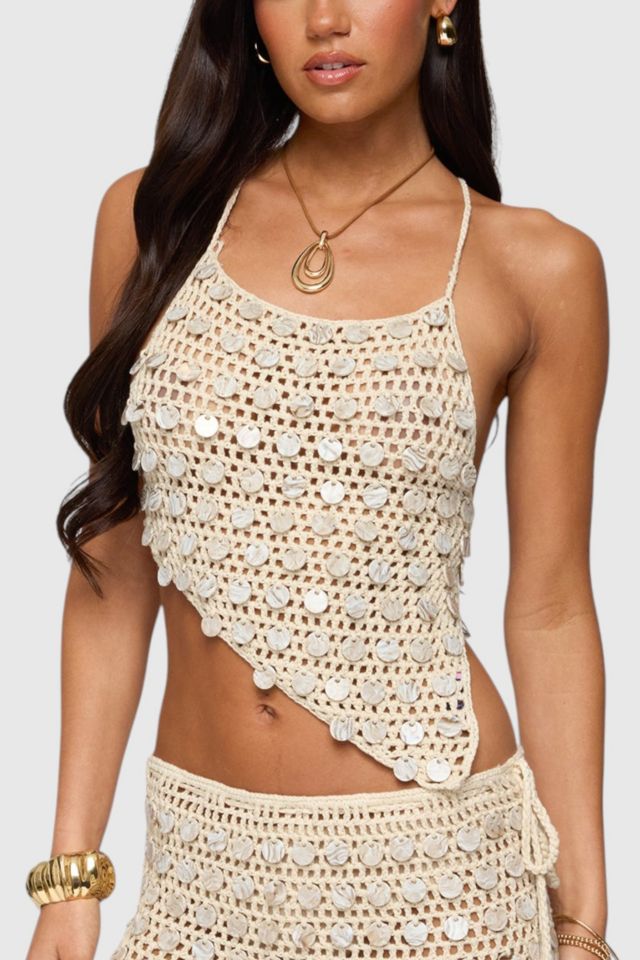 Edikted Alora Iridescent Crochet Top #4