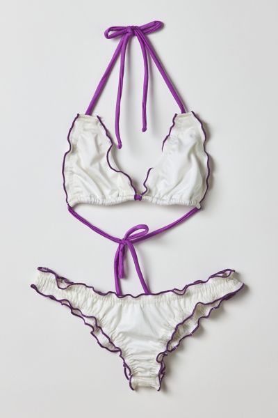 Vintage By Velzy Trixie Ruffle Lettuce-Edge Bikini Top & Bottom Set Size Small