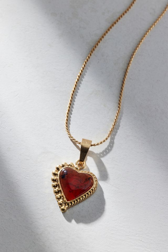 Amber Heart Pendant Necklace #2