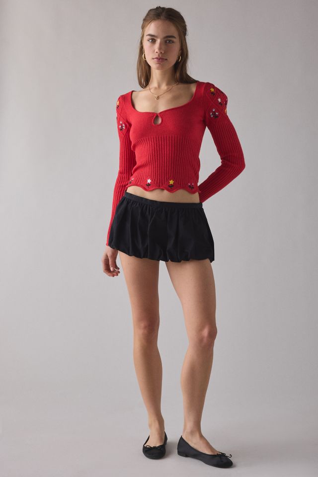 Kimchi Blue Joanie Embroidered Square Neck Puff Sleeve Cropped Sweater #3