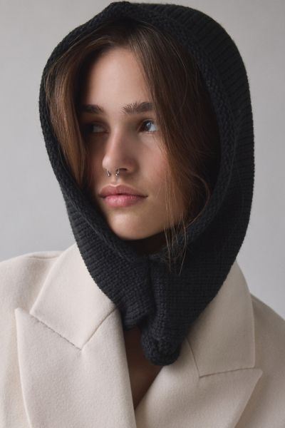 Urban Outfitters Rolled Knit Hood In Black, Women's At  In Black