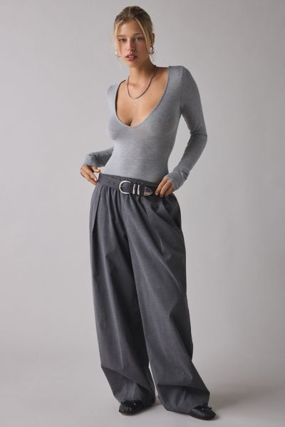 Bdg Bobbi Baggy Twill Pull-on Pant In Grey Check, Women's At Urban Outfitters In Gray