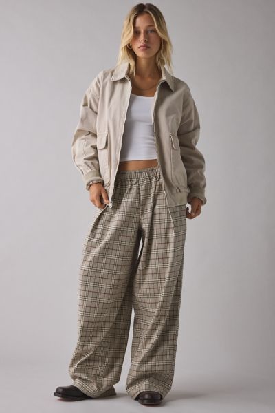 Bdg Bobbi Baggy Twill Pull-on Pant In Neutral Check, Women's At Urban Outfitters