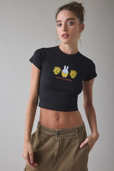 Daisy Street Miffy Cute But Scary Graphic Baby Tee In Black, Women's At Urban Outfitters In Black