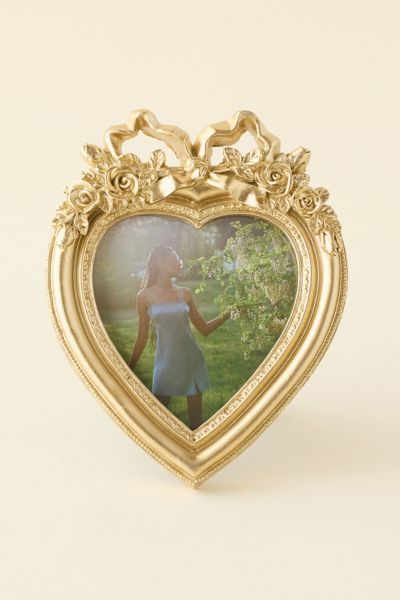 Urban Outfitters Heart Shaped Bow 4" X 4" Picture Frame In Gold At