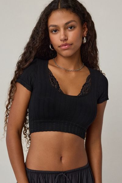 Out From Under Thalia Seamless Knit Lace Trim Crop Tee